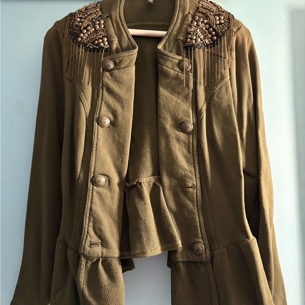 Torrid Olive Utility Jacket with Beaded Accents